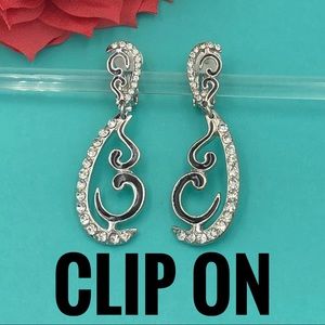 Rhinestone Clip On Dangle Earrings
